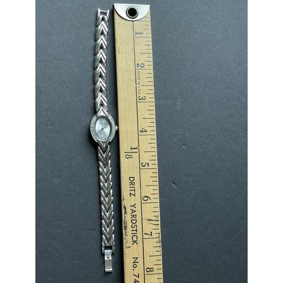 Cote d' Azur Watch Women Rhinestones White Dial Oval Silver Band Career Office - Picture 7 of 9